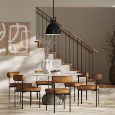 Industrial Dining Set - Metal Frame Chairs with Marble Top Table